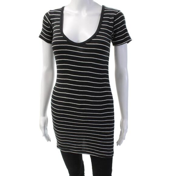 Edith A. Miller Tops - Edith A. Miller Women Striped Black Cotton Blend T-Shirt Dress Size S